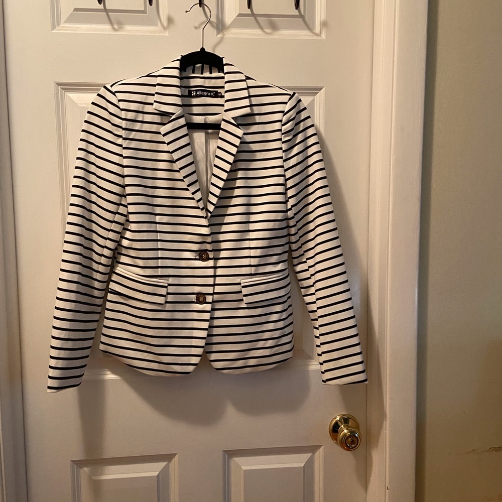 Bright, fun, black and white striped blazer.